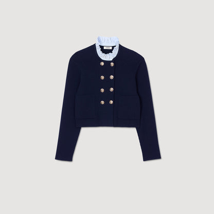Sandro Cardigan with removable ruffled collar Navy Blue