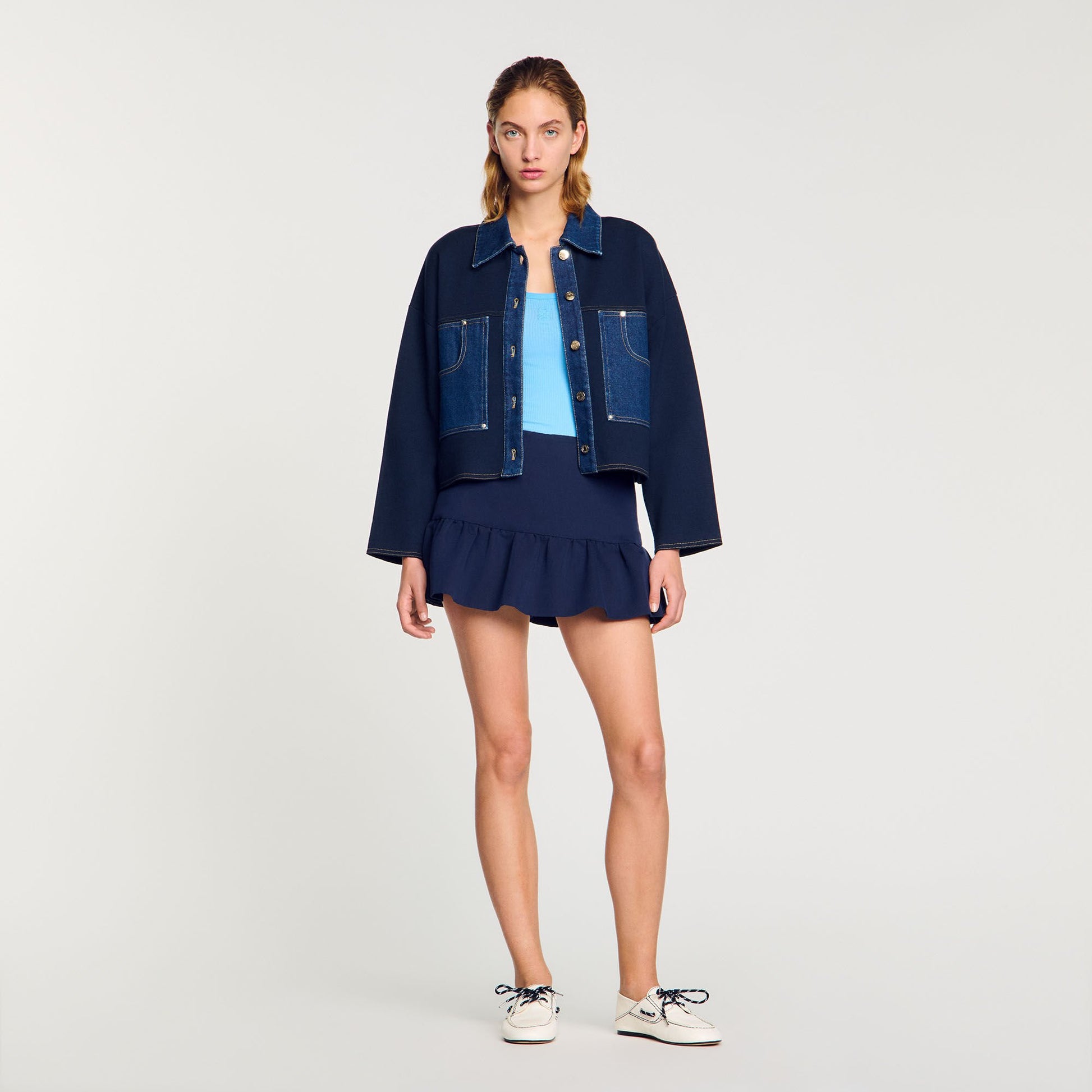 Sandro Denim detail cardigan Navy Blue