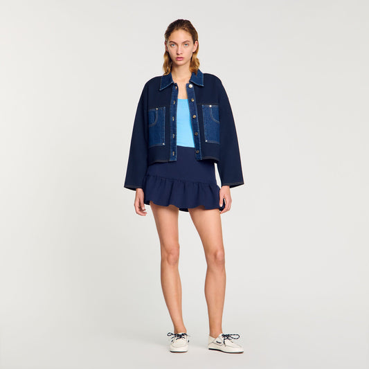 Sandro Denim detail cardigan Navy Blue