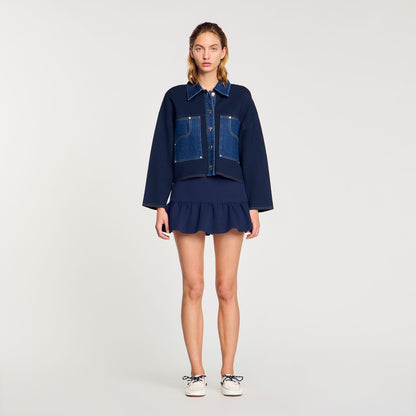 Sandro Denim detail cardigan Navy Blue