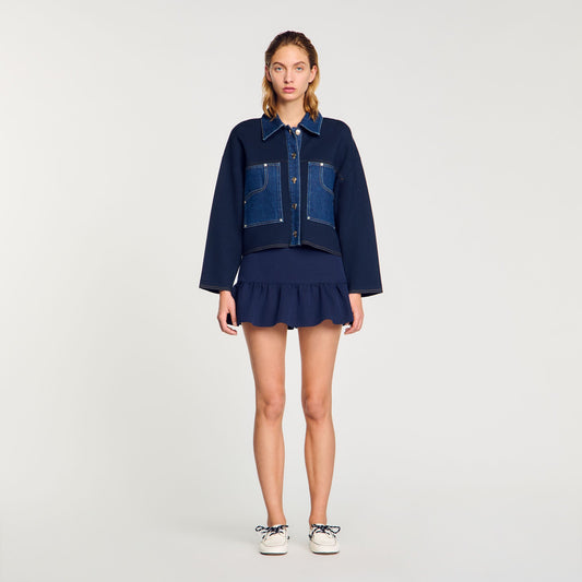 Sandro Denim detail cardigan Navy Blue