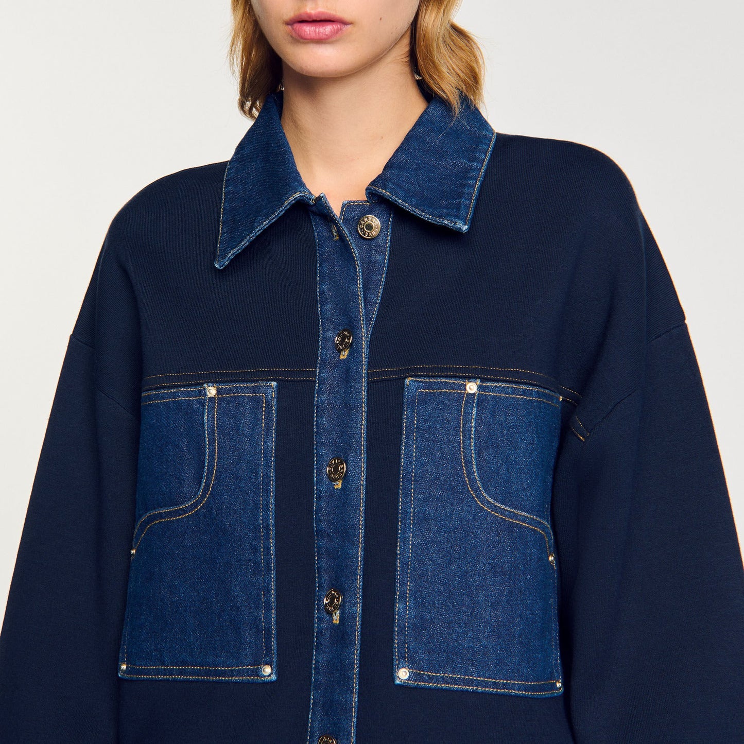 Sandro Denim detail cardigan Navy Blue