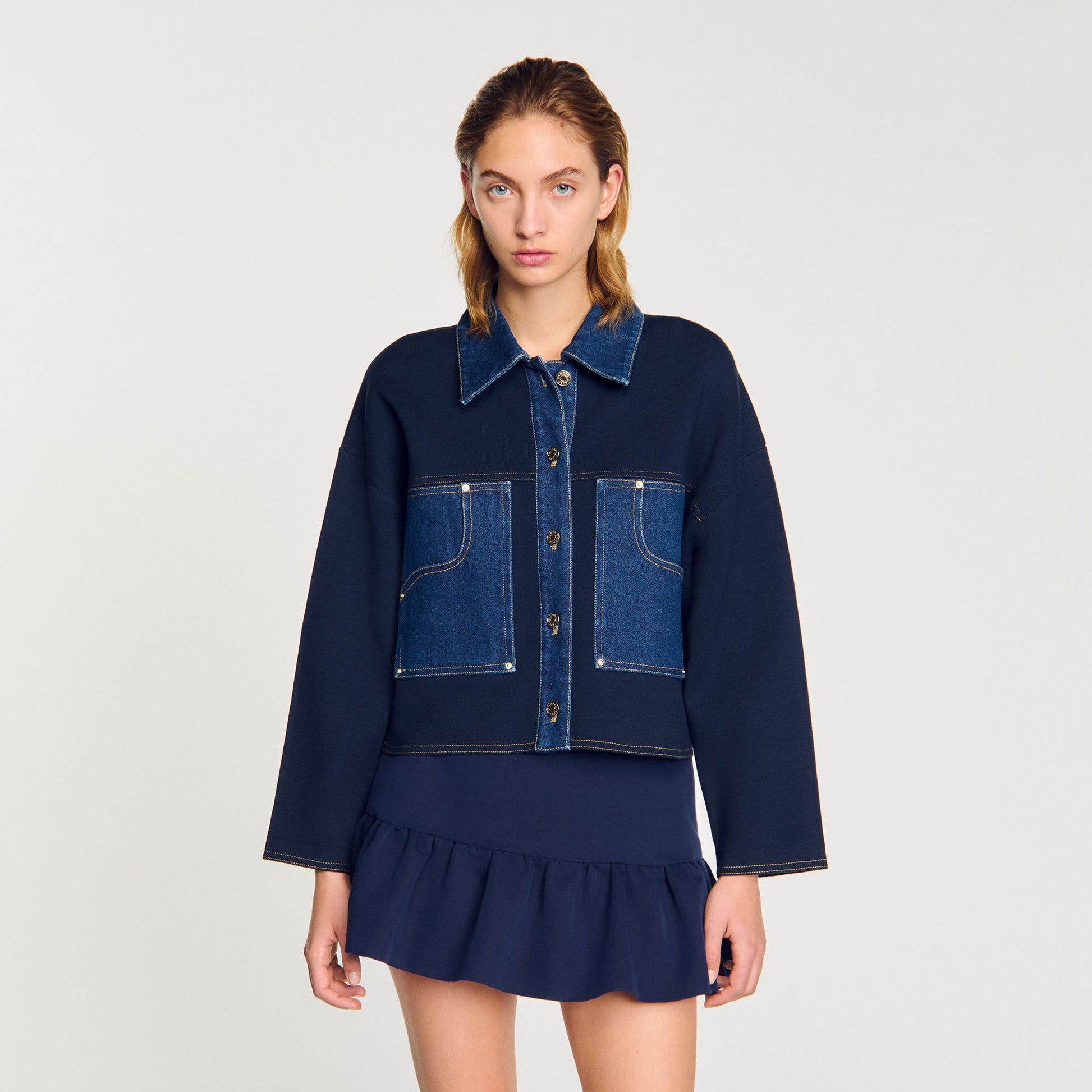 Sandro Denim detail cardigan Navy Blue