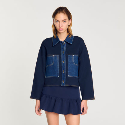 Sandro Denim detail cardigan Navy Blue