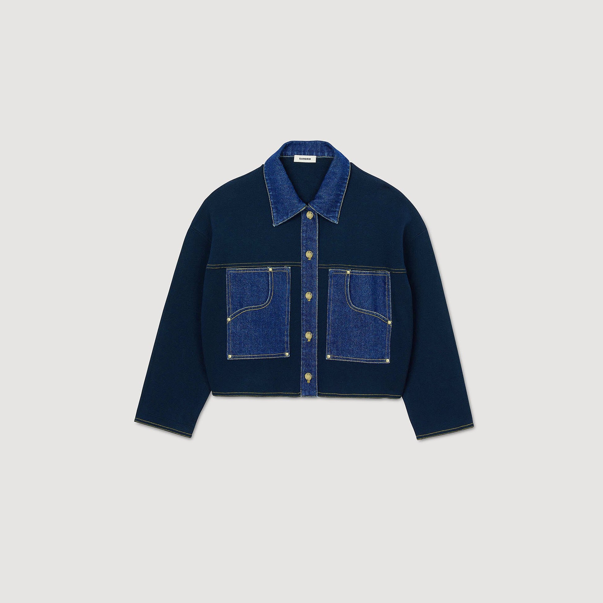 Sandro Denim detail cardigan Navy Blue