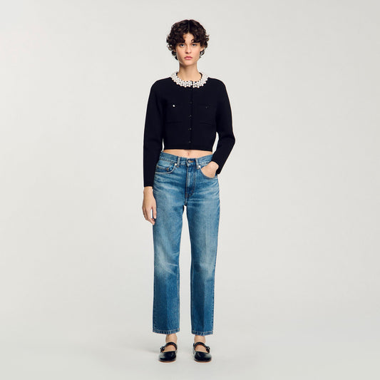 Sandro Cardigan with beaded collar Black