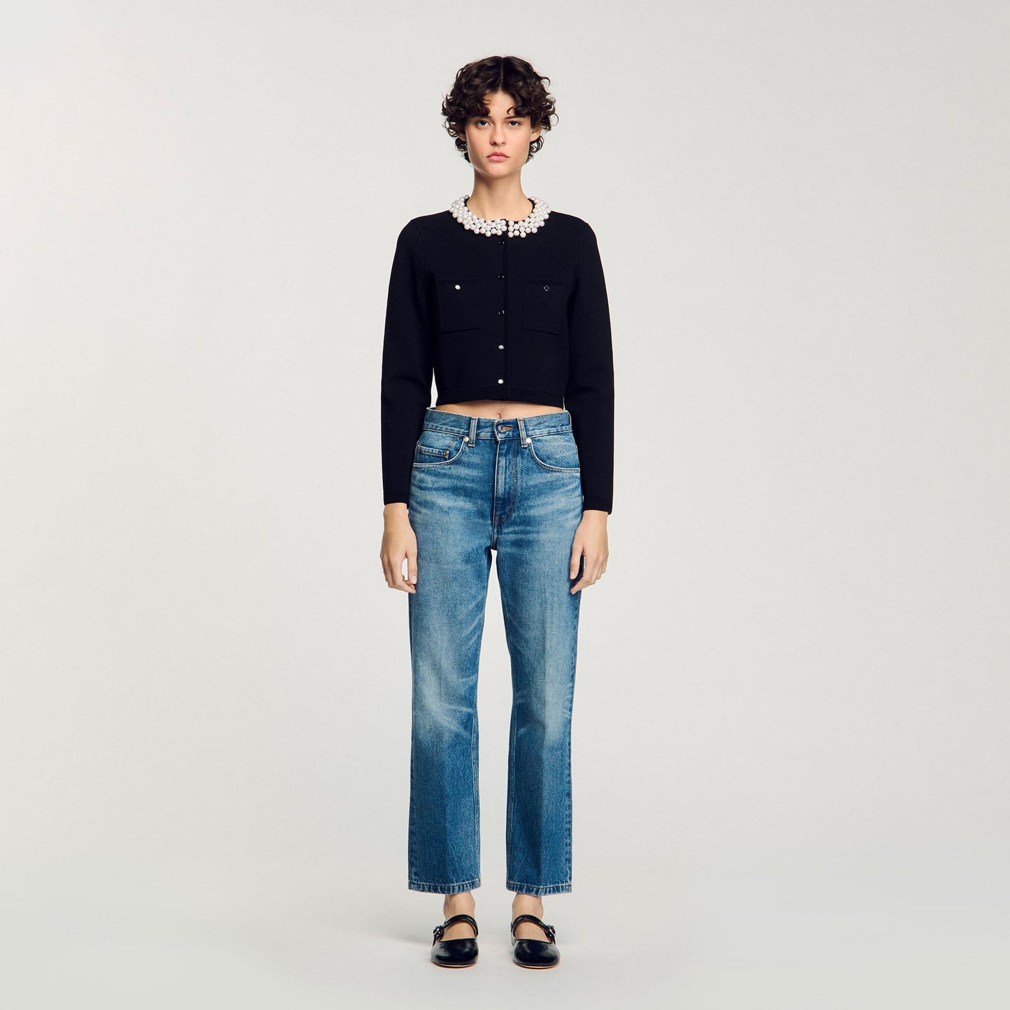 Sandro Cardigan with beaded collar Black