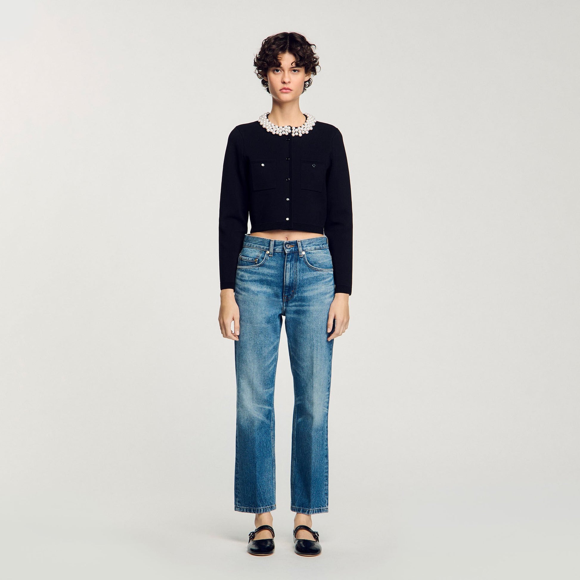 Sandro Cardigan with beaded collar Black
