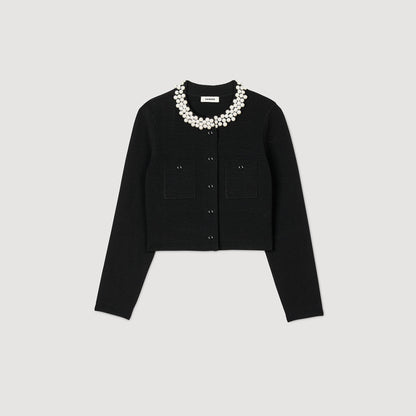 Sandro Cardigan with beaded collar Black