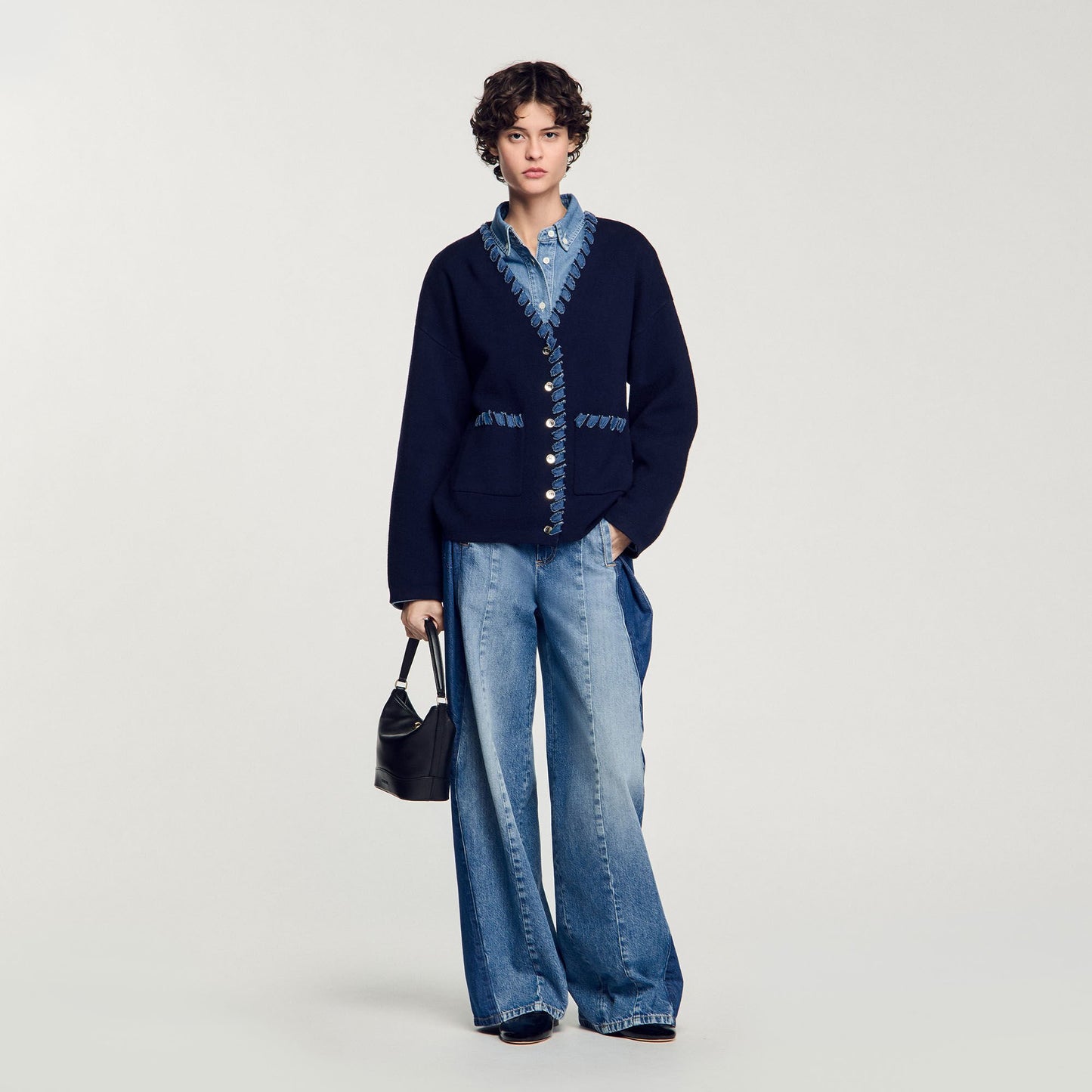 Sandro Cardigan with denim details Navy Blue