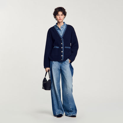 Sandro Cardigan with denim details Navy Blue