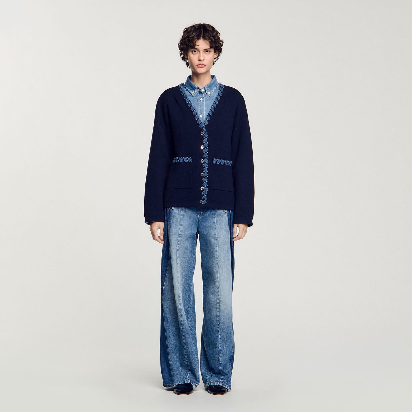 Sandro Cardigan with denim details Navy Blue