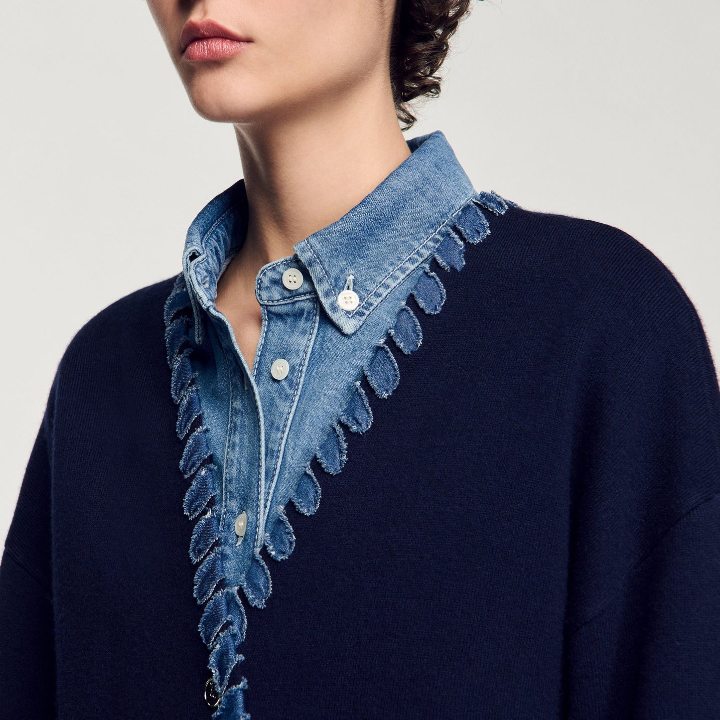 Sandro Cardigan with denim details Navy Blue