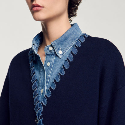 Sandro Cardigan with denim details Navy Blue