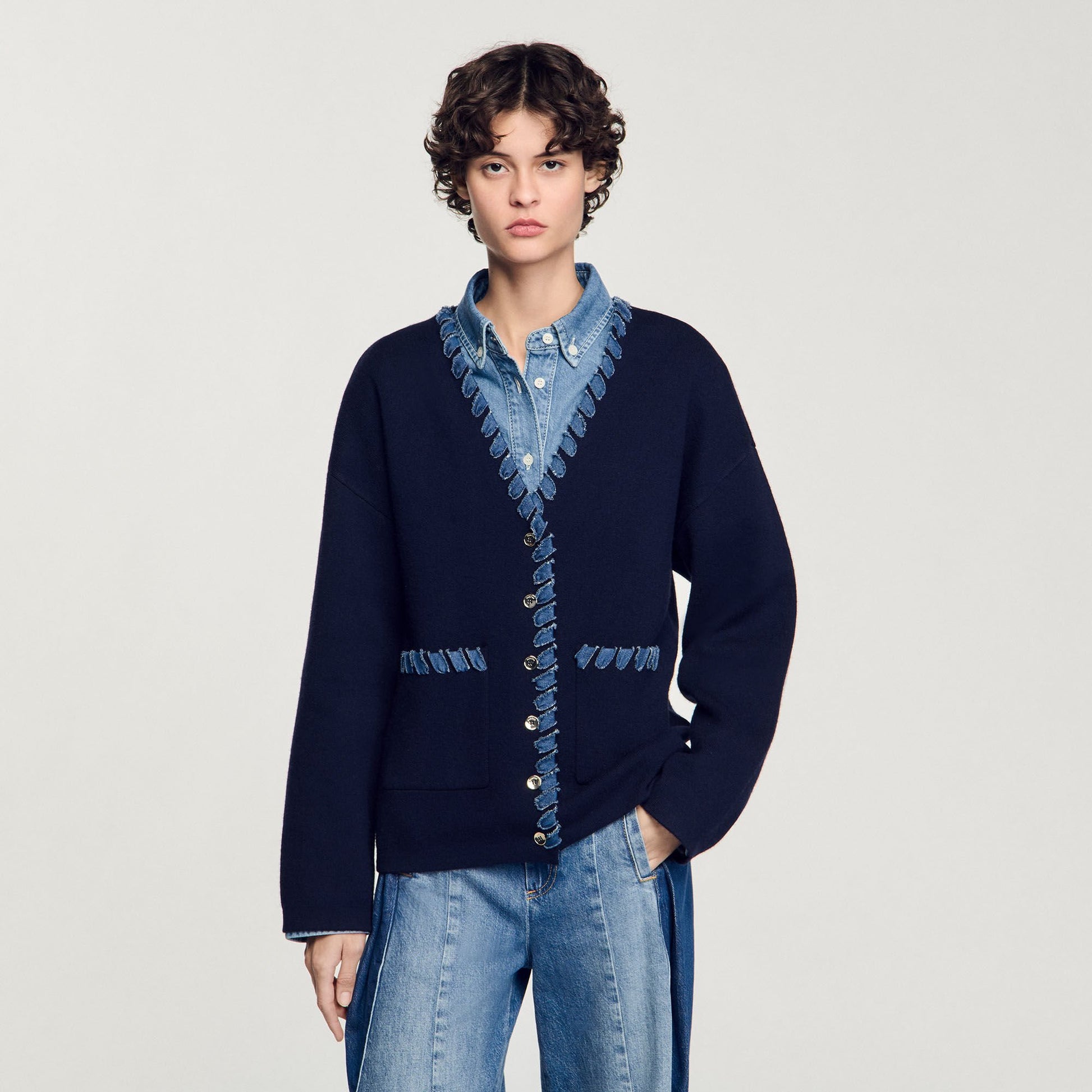 Sandro Cardigan with denim details Navy Blue