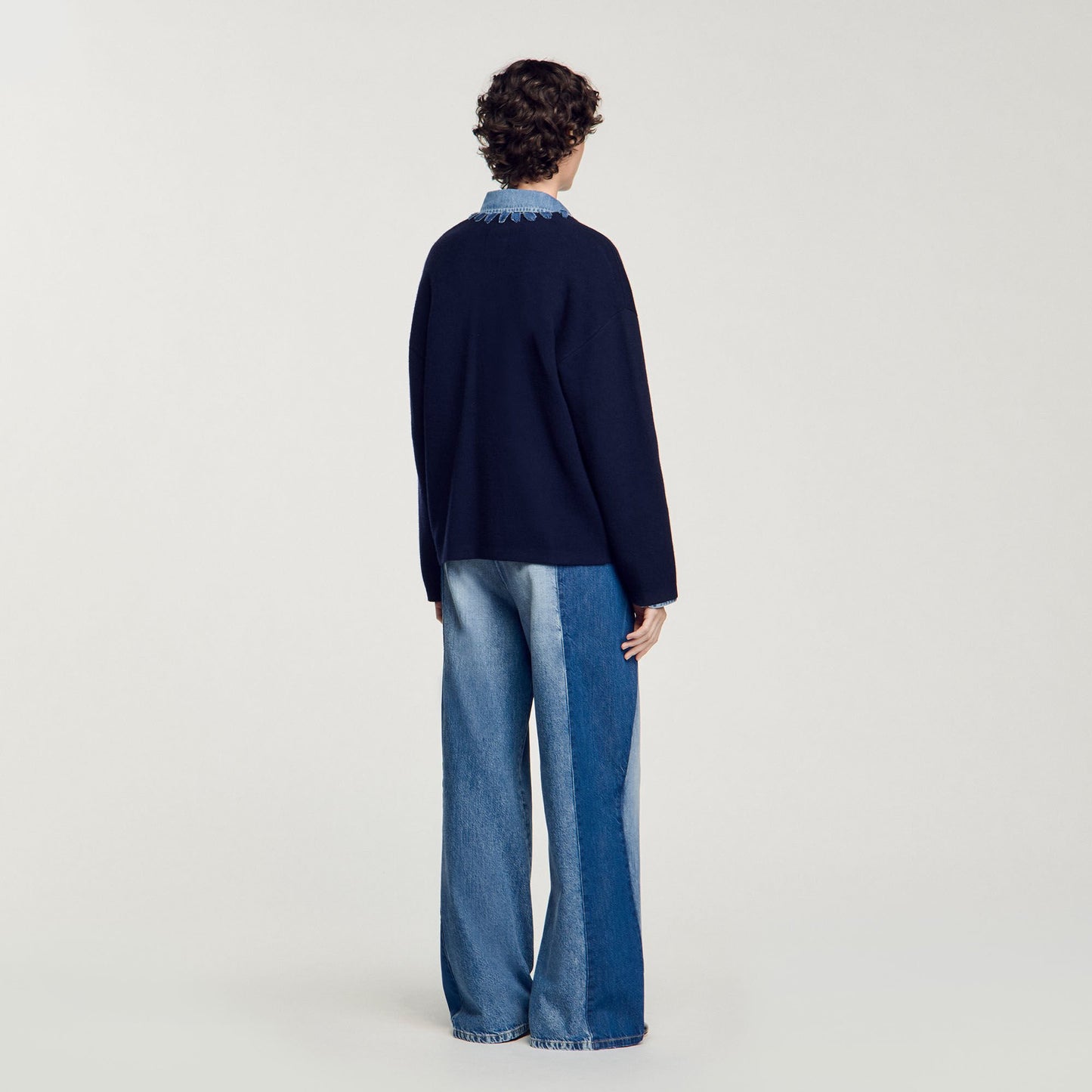 Sandro Cardigan with denim details Navy Blue