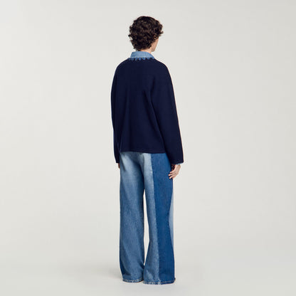Sandro Cardigan with denim details Navy Blue
