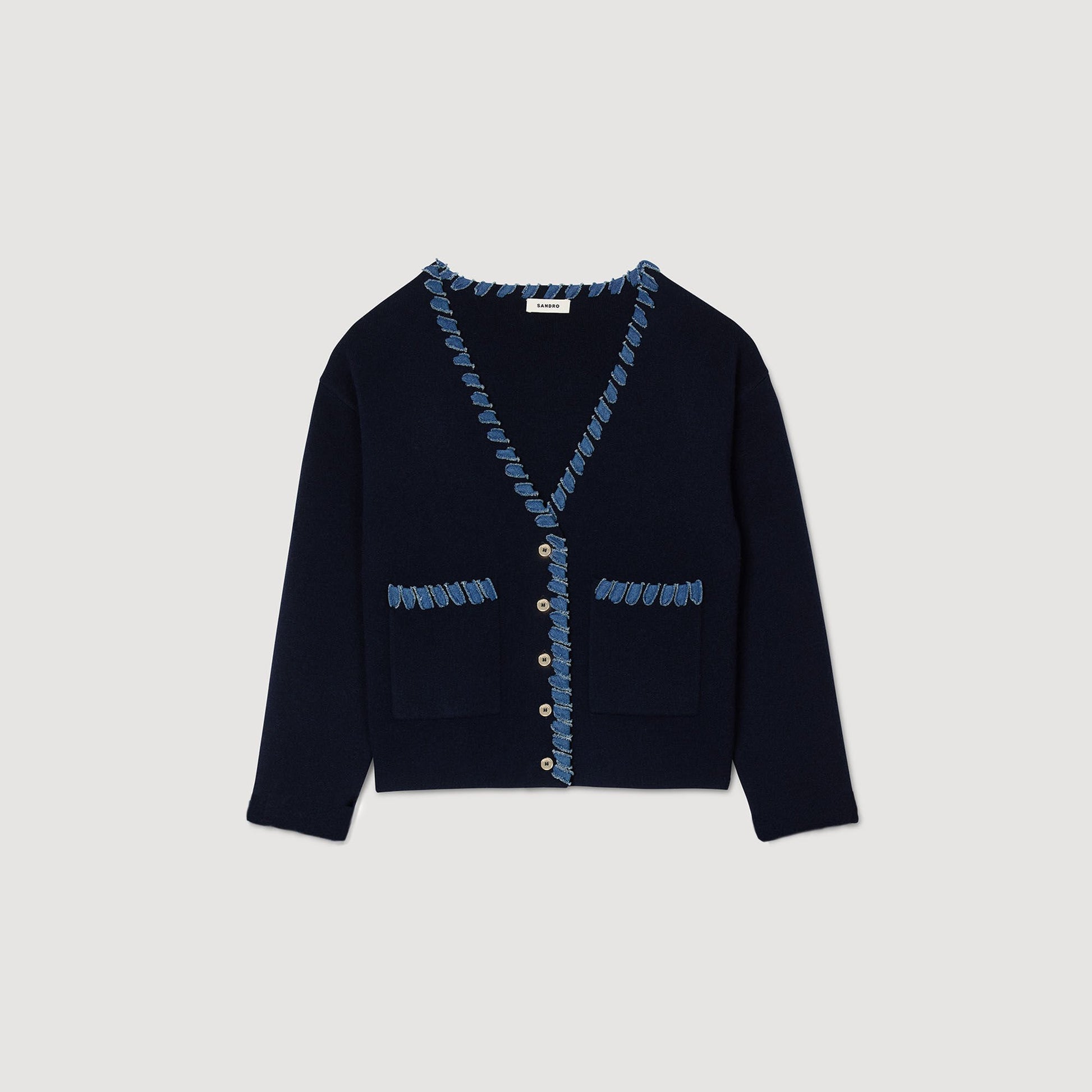 Sandro Cardigan with denim details Navy Blue
