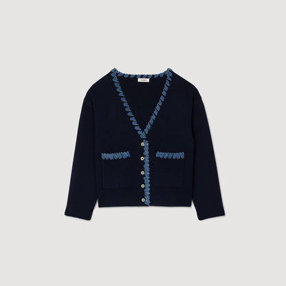 Sandro Cardigan with denim details Navy Blue