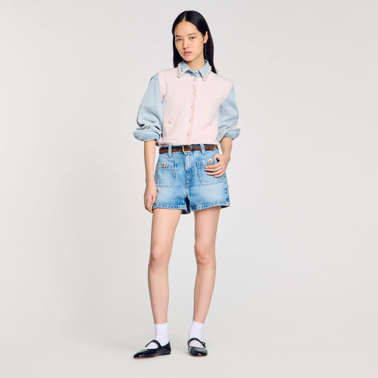Sandro Textured tweed cardigan Light Pink