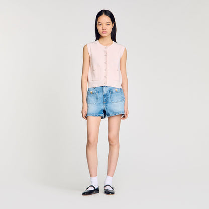 Sandro Textured tweed cardigan Light Pink
