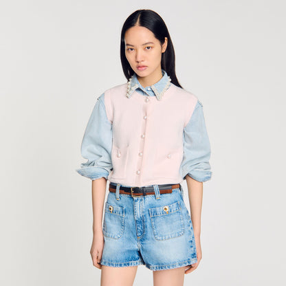 Sandro Textured tweed cardigan Light Pink