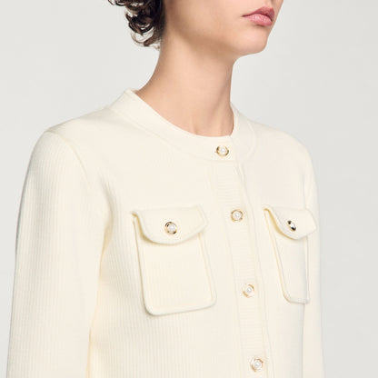 Sandro Rib knit cardigan Ecru