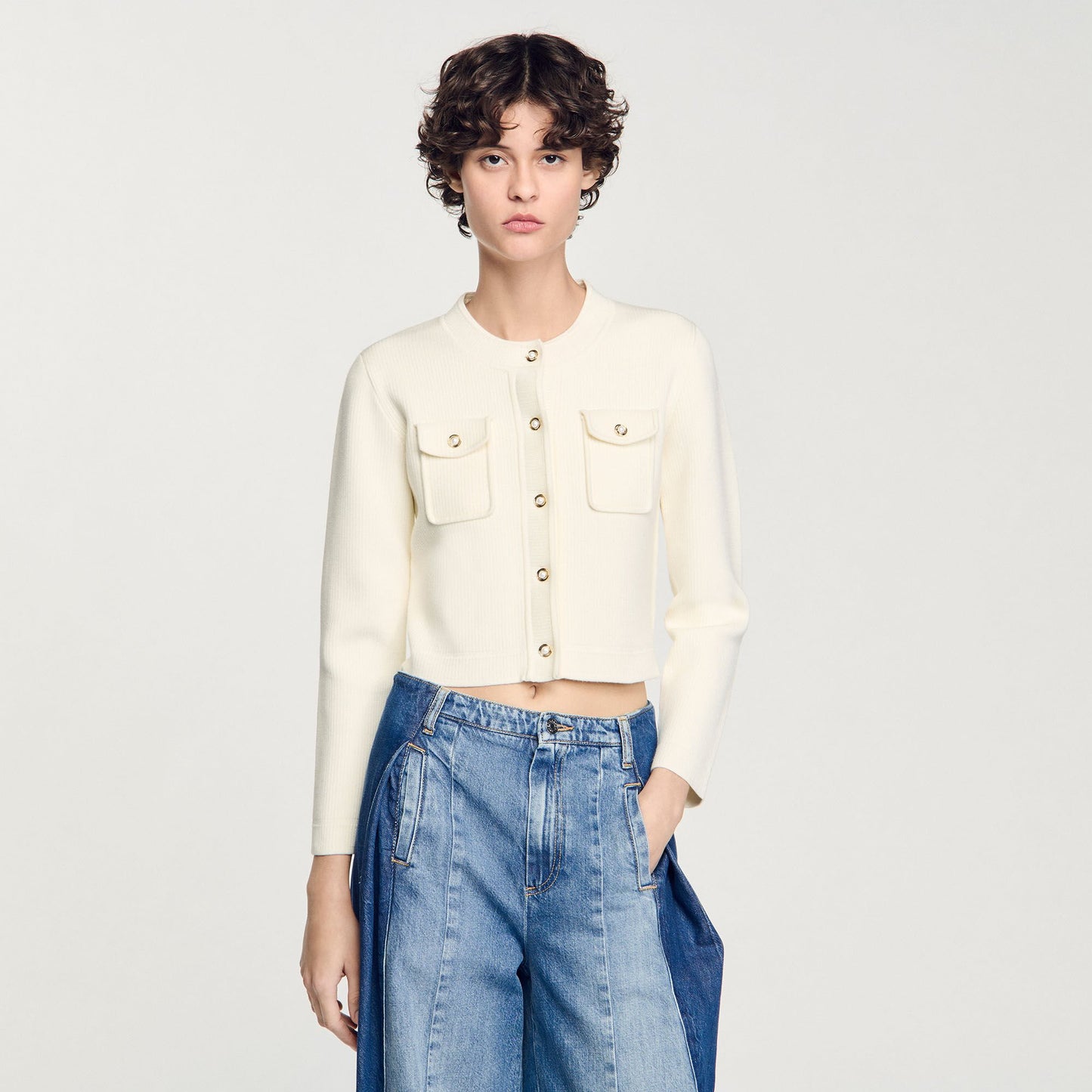 Sandro Rib knit cardigan Ecru