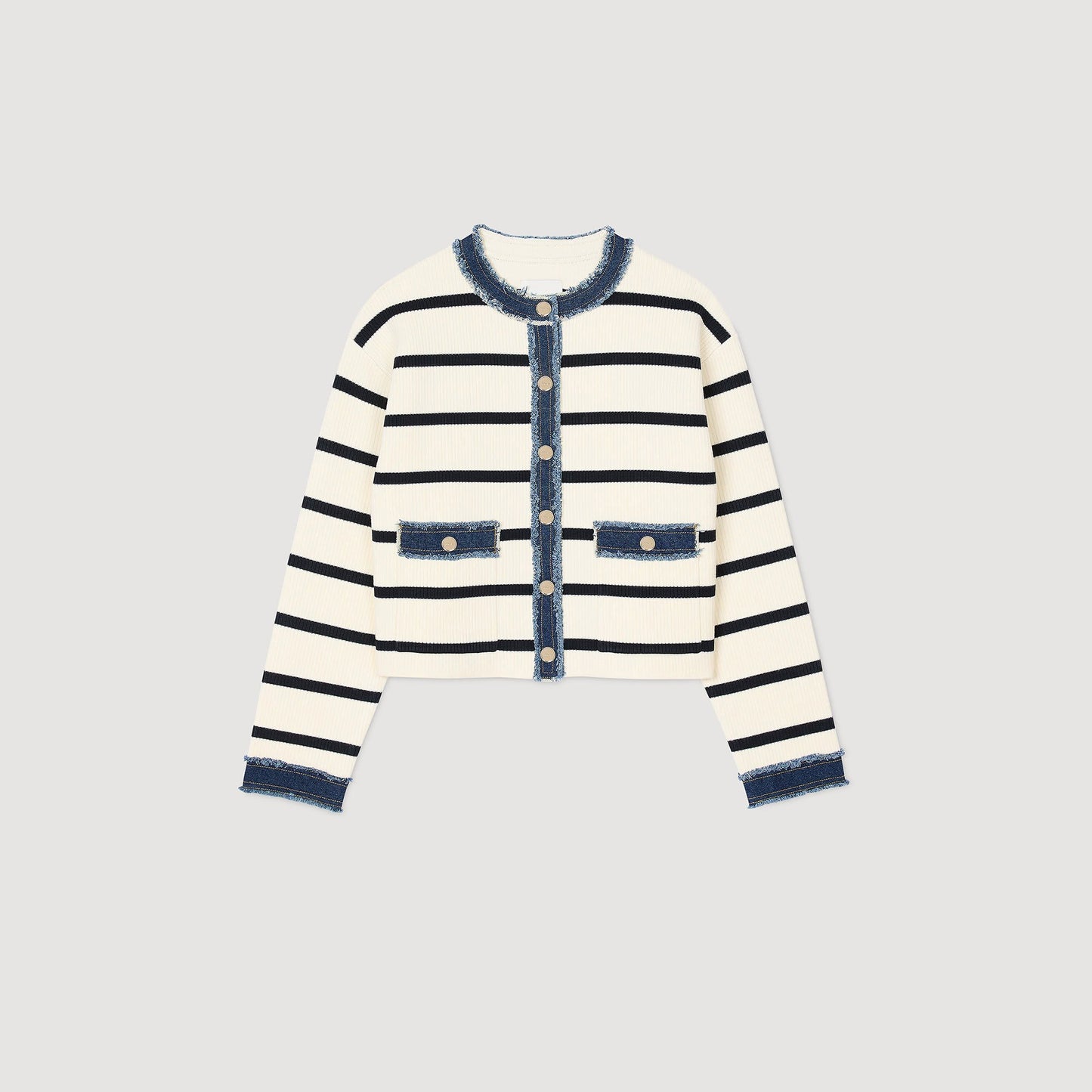 Sandro Striped cardigan with denim details Ecru