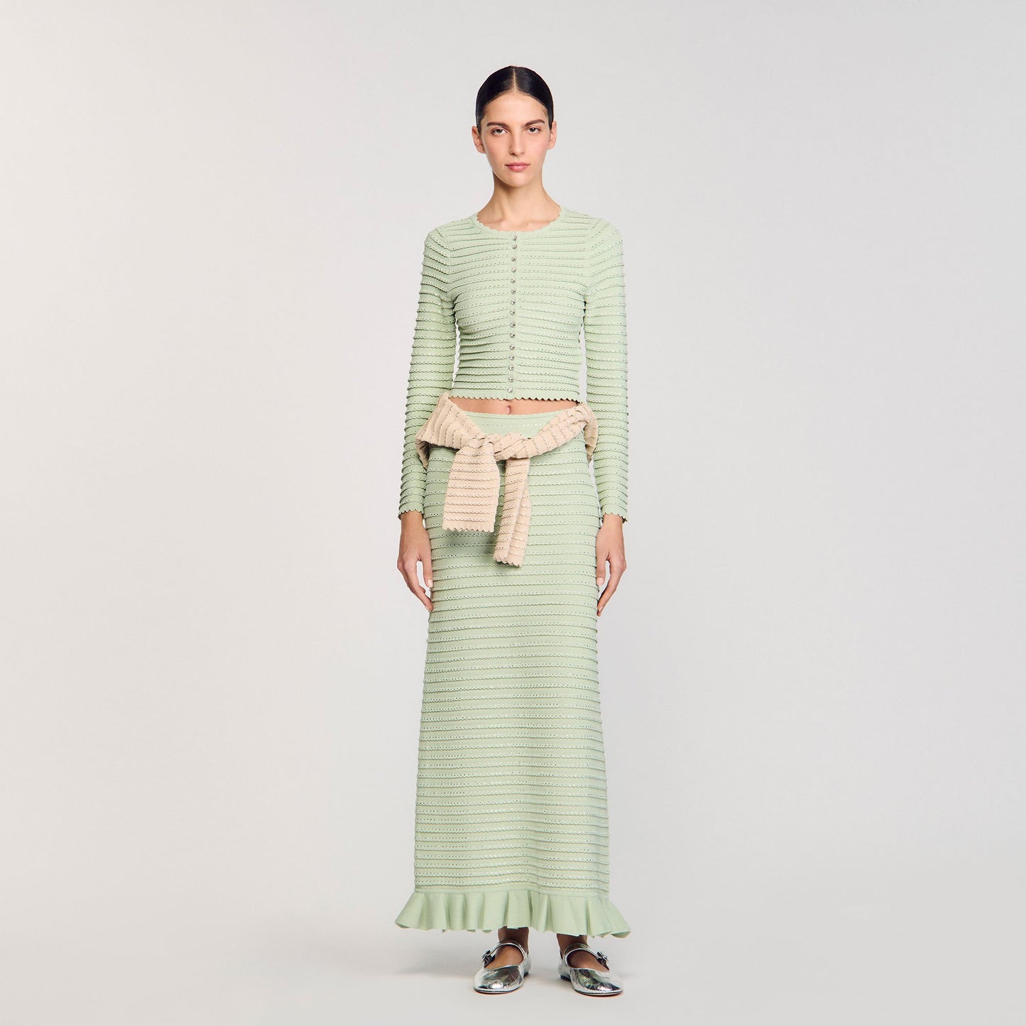 Sandro Rhinestone cardigan Almond Green