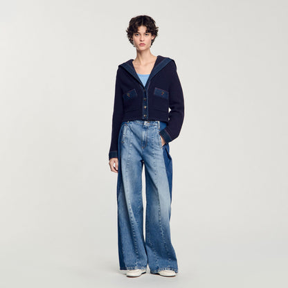 Sandro Cardigan with denim details Navy Blue