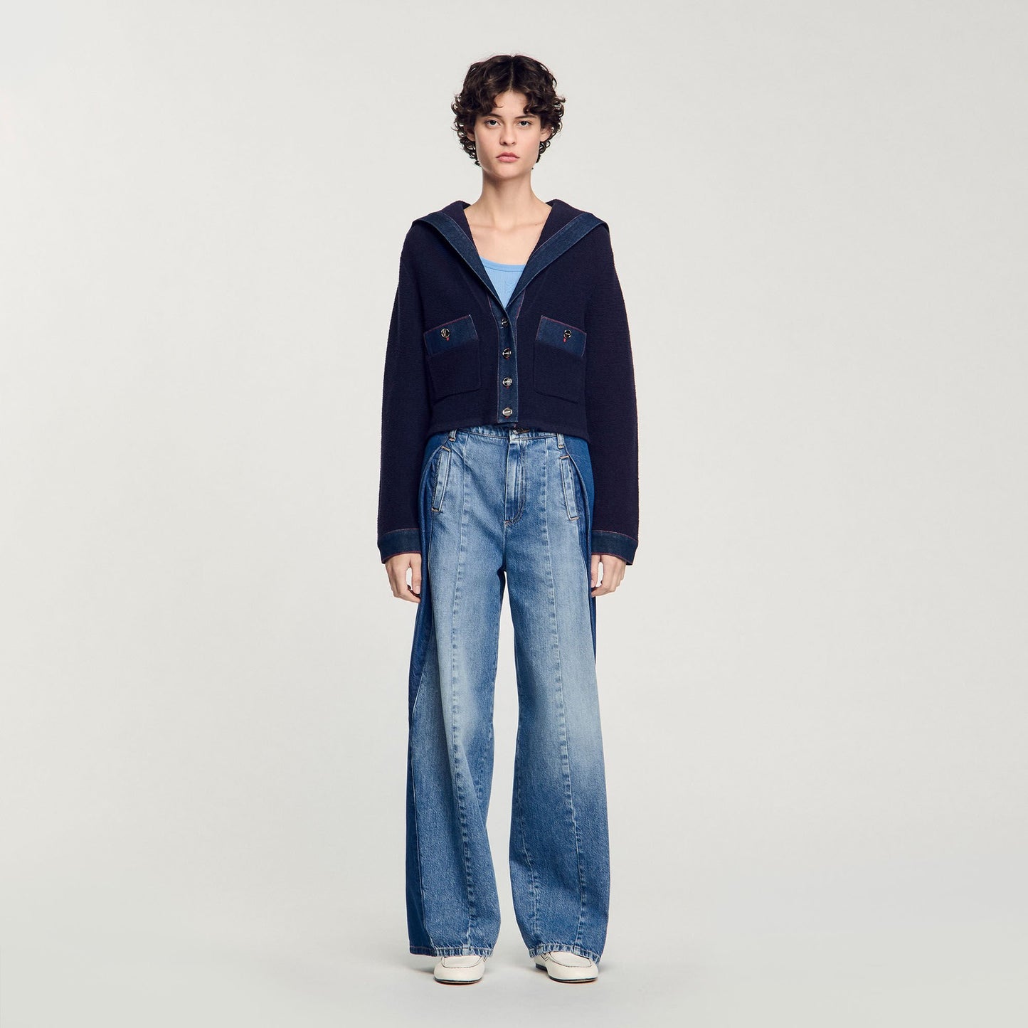 Sandro Cardigan with denim details Navy Blue