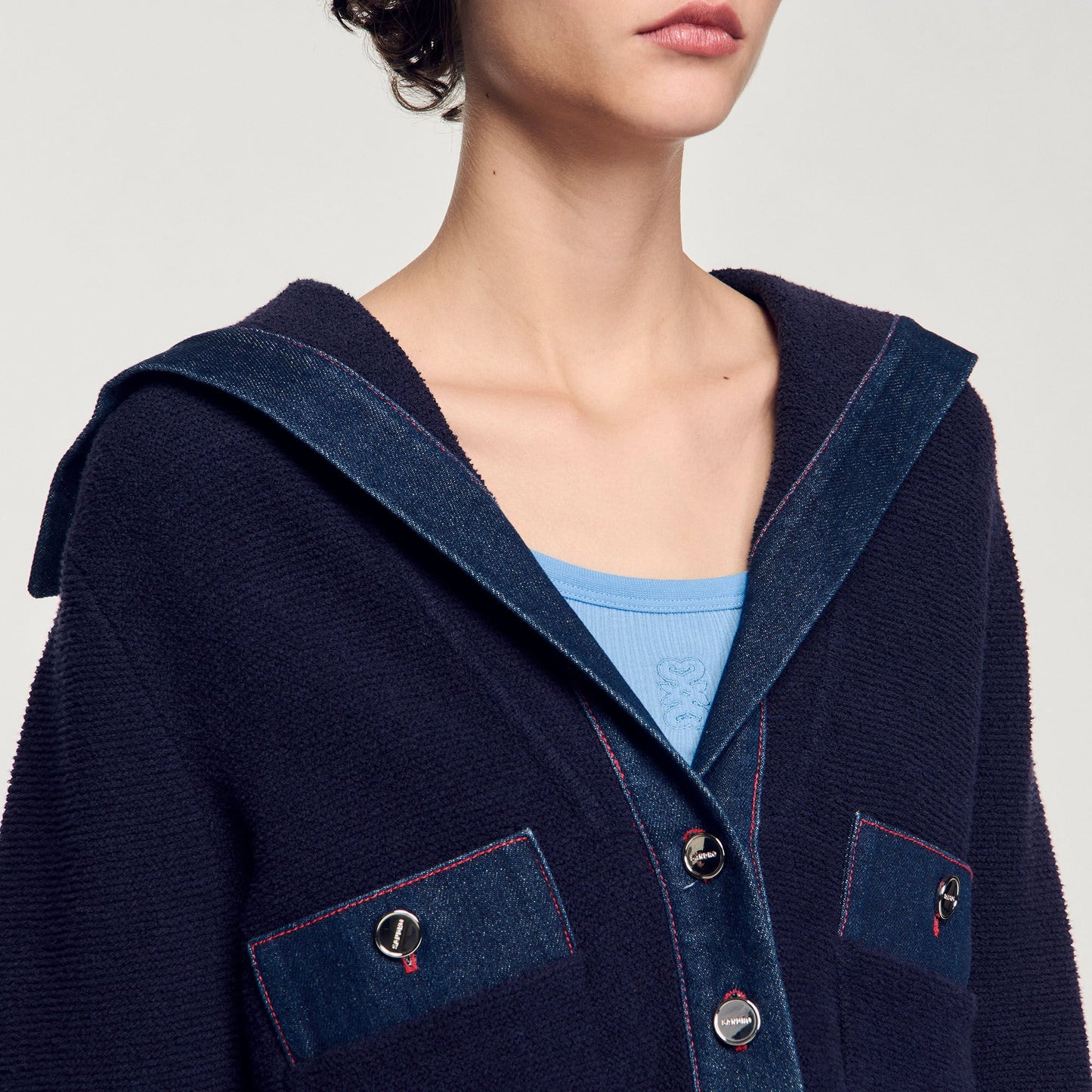Sandro Cardigan with denim details Navy Blue