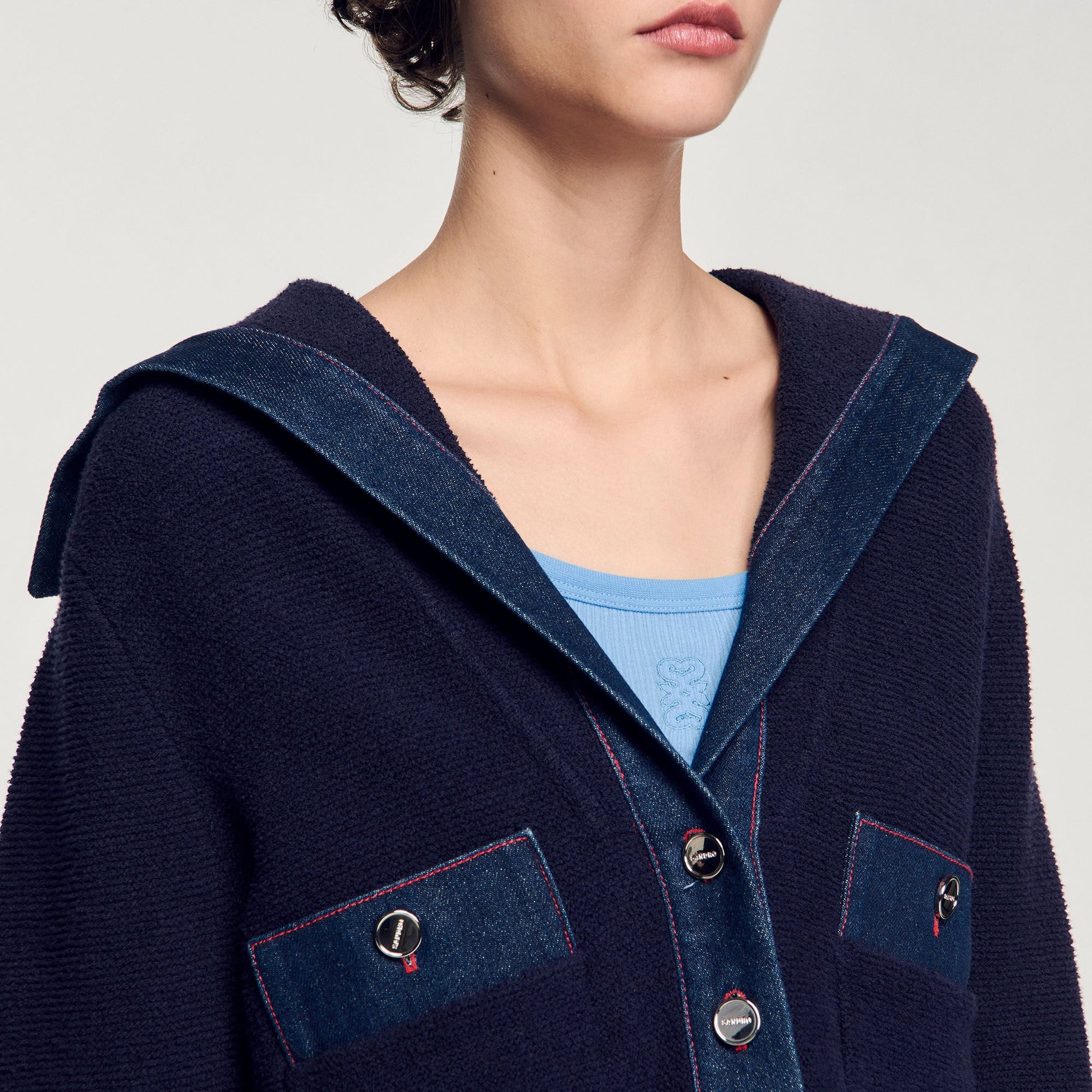 Sandro Cardigan with denim details Navy Blue