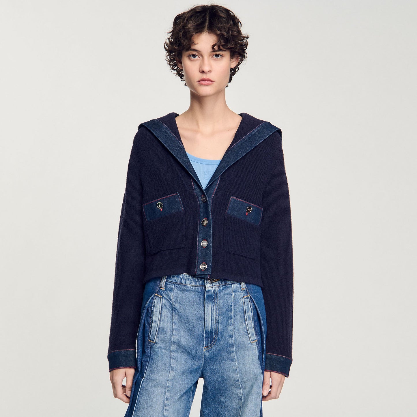 Sandro Cardigan with denim details Navy Blue