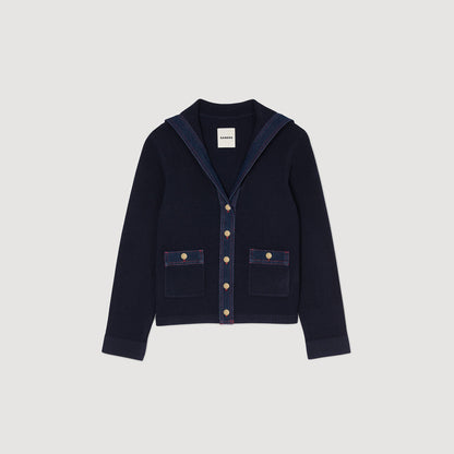 Sandro Cardigan with denim details Navy Blue