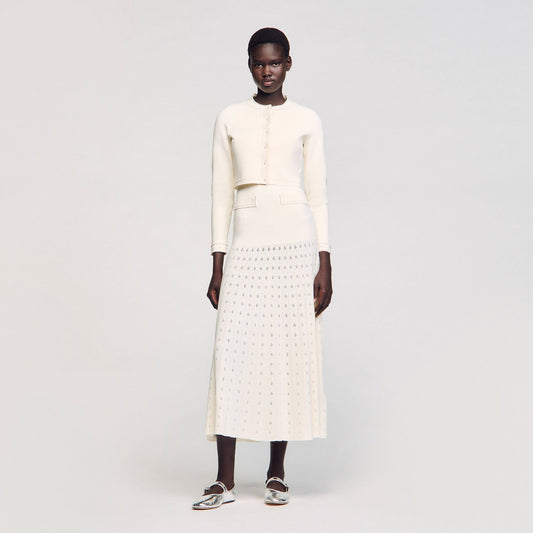 Sandro Cropped cardigan with pearl buttons Ecru