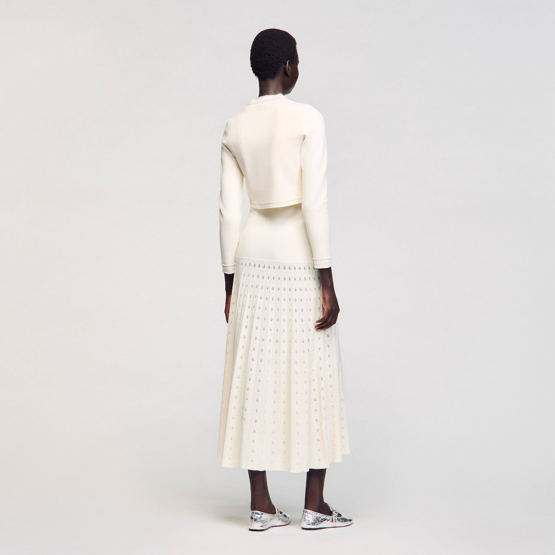 Sandro Cropped cardigan with pearl buttons Ecru