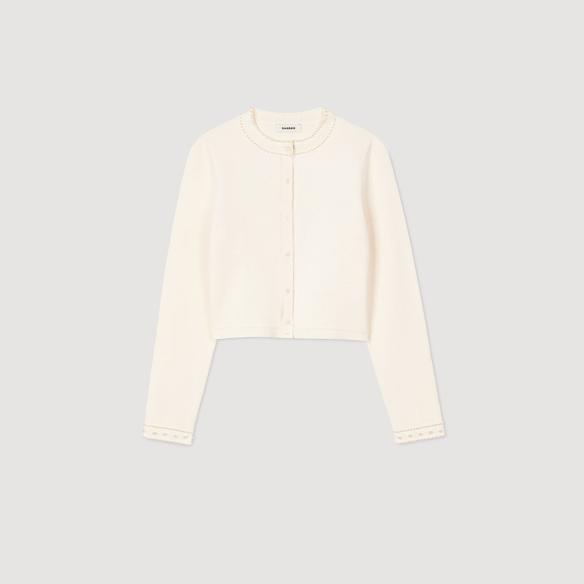 Sandro Cropped cardigan with pearl buttons Ecru