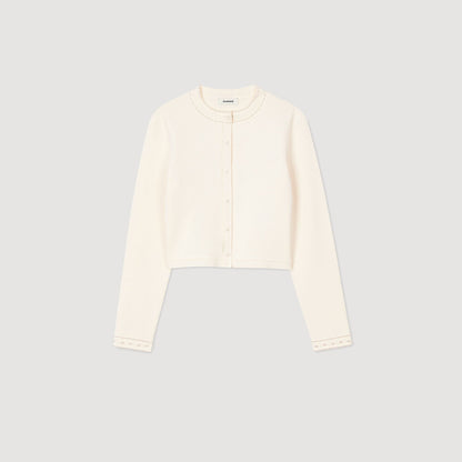 Sandro Cropped cardigan with pearl buttons Ecru