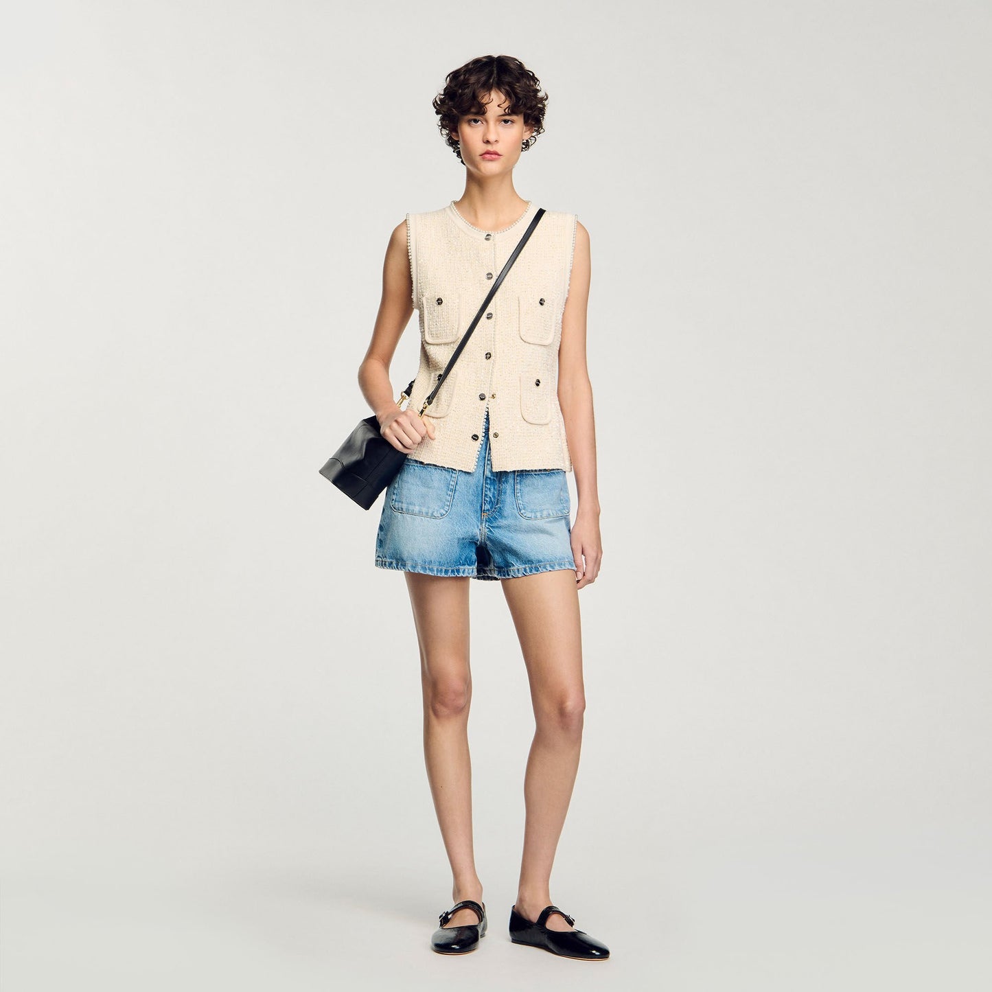 Sandro Decorative tweed vest Ecru