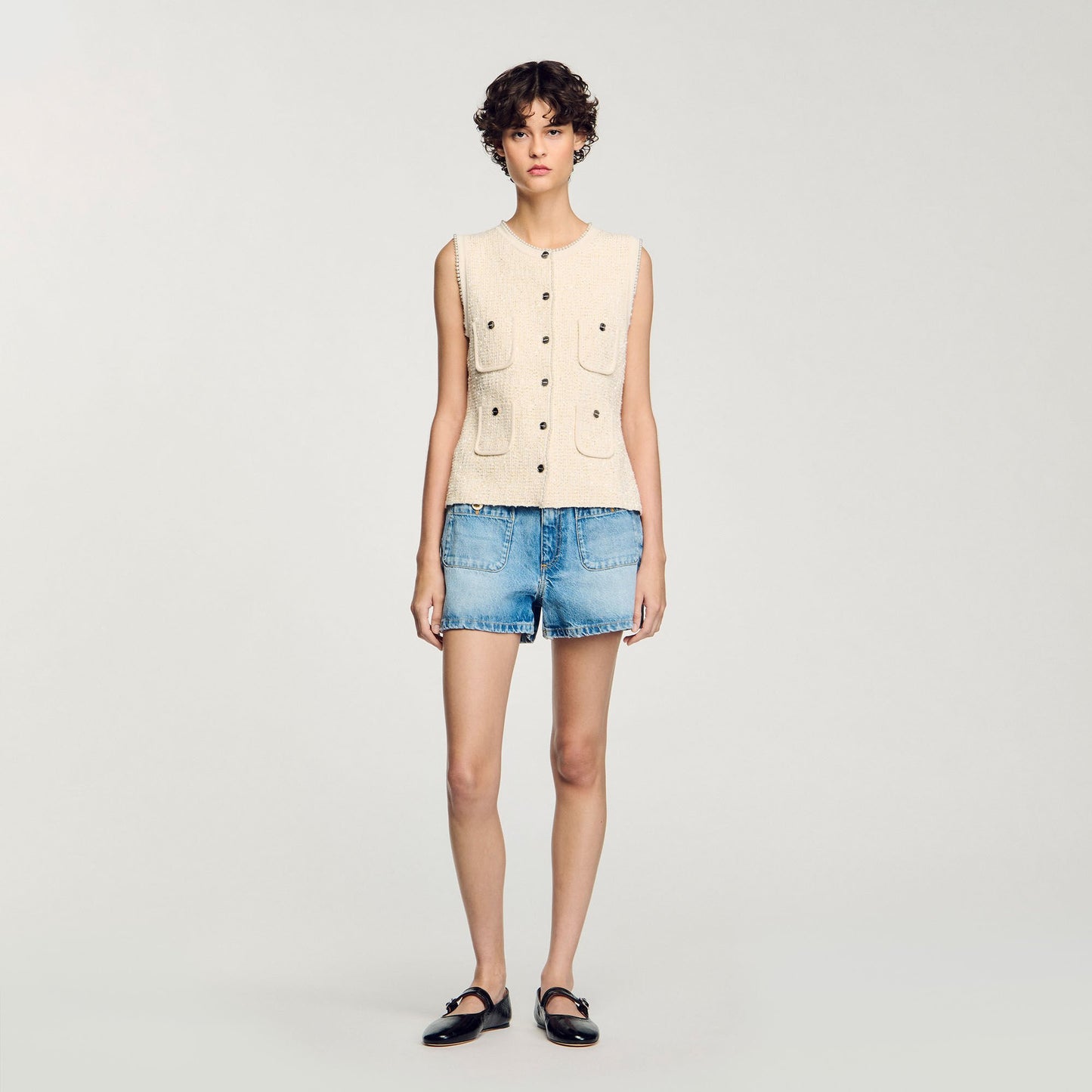 Sandro Decorative tweed vest Ecru