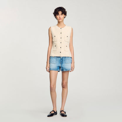Sandro Decorative tweed vest Ecru