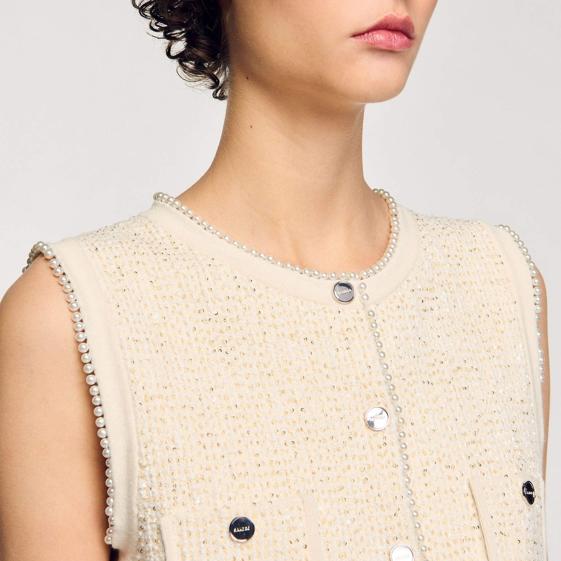 Sandro Decorative tweed vest Ecru