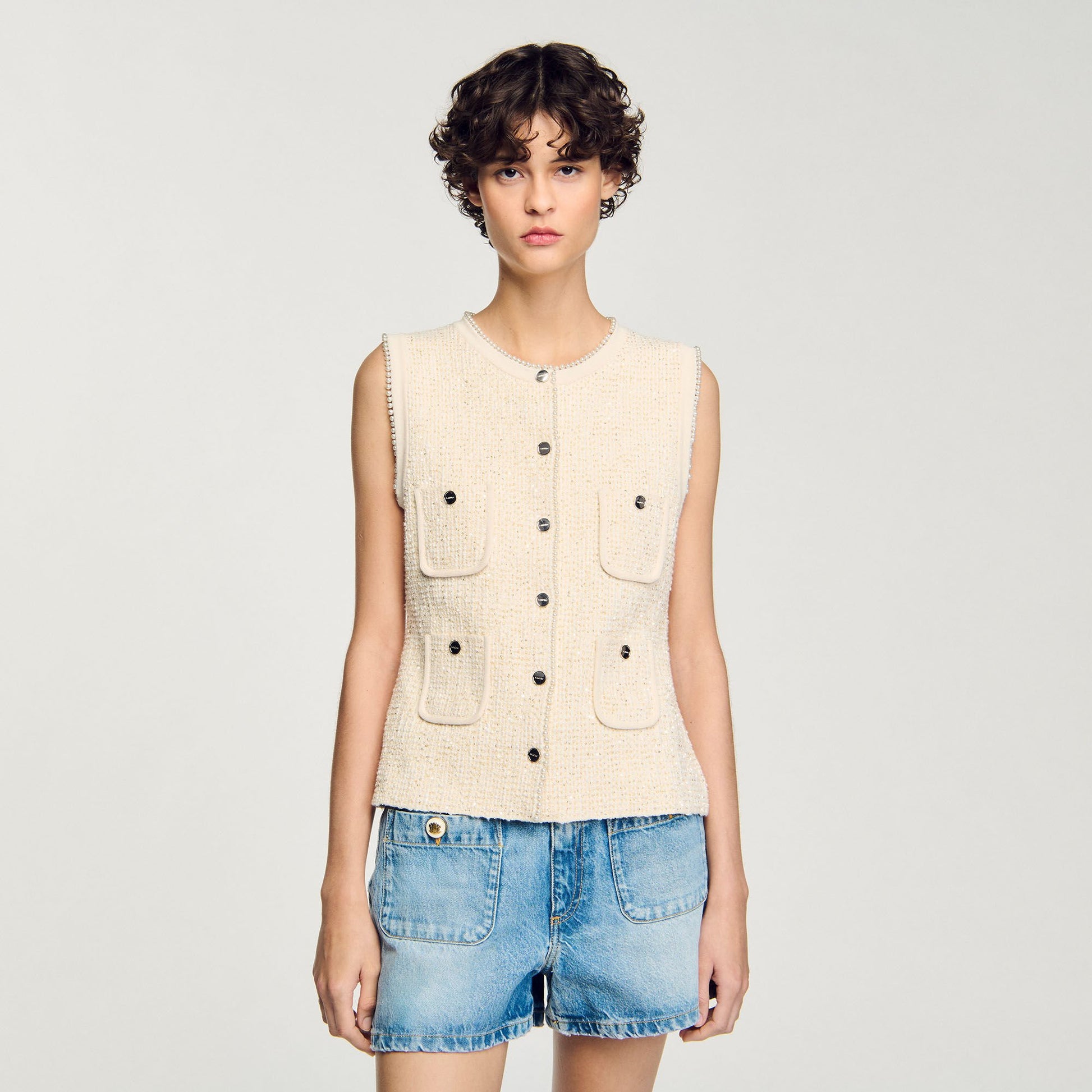 Sandro Decorative tweed vest Ecru