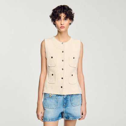 Sandro Decorative tweed vest Ecru
