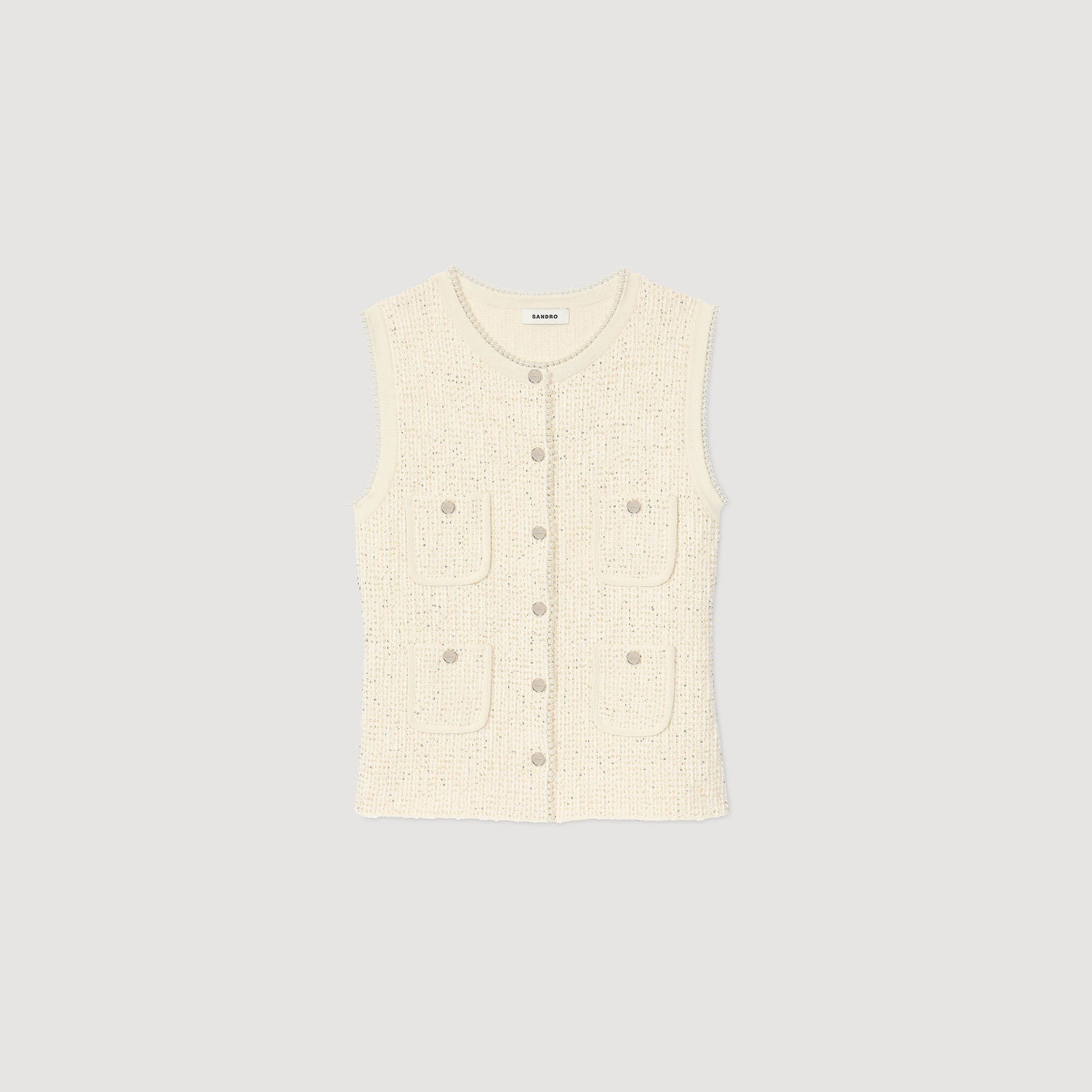 Sandro Decorative tweed vest Ecru