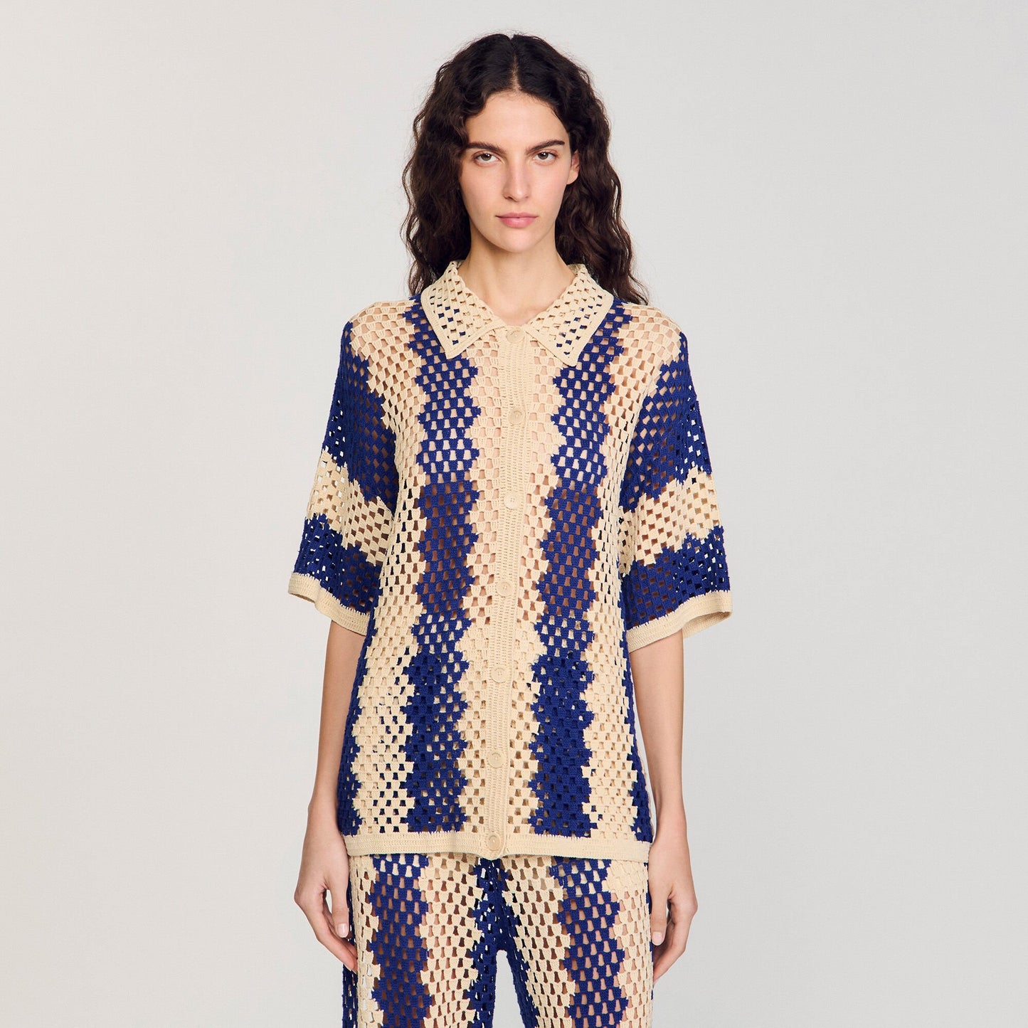 Sandro Two-tone knit cardigan Blue / Ecru