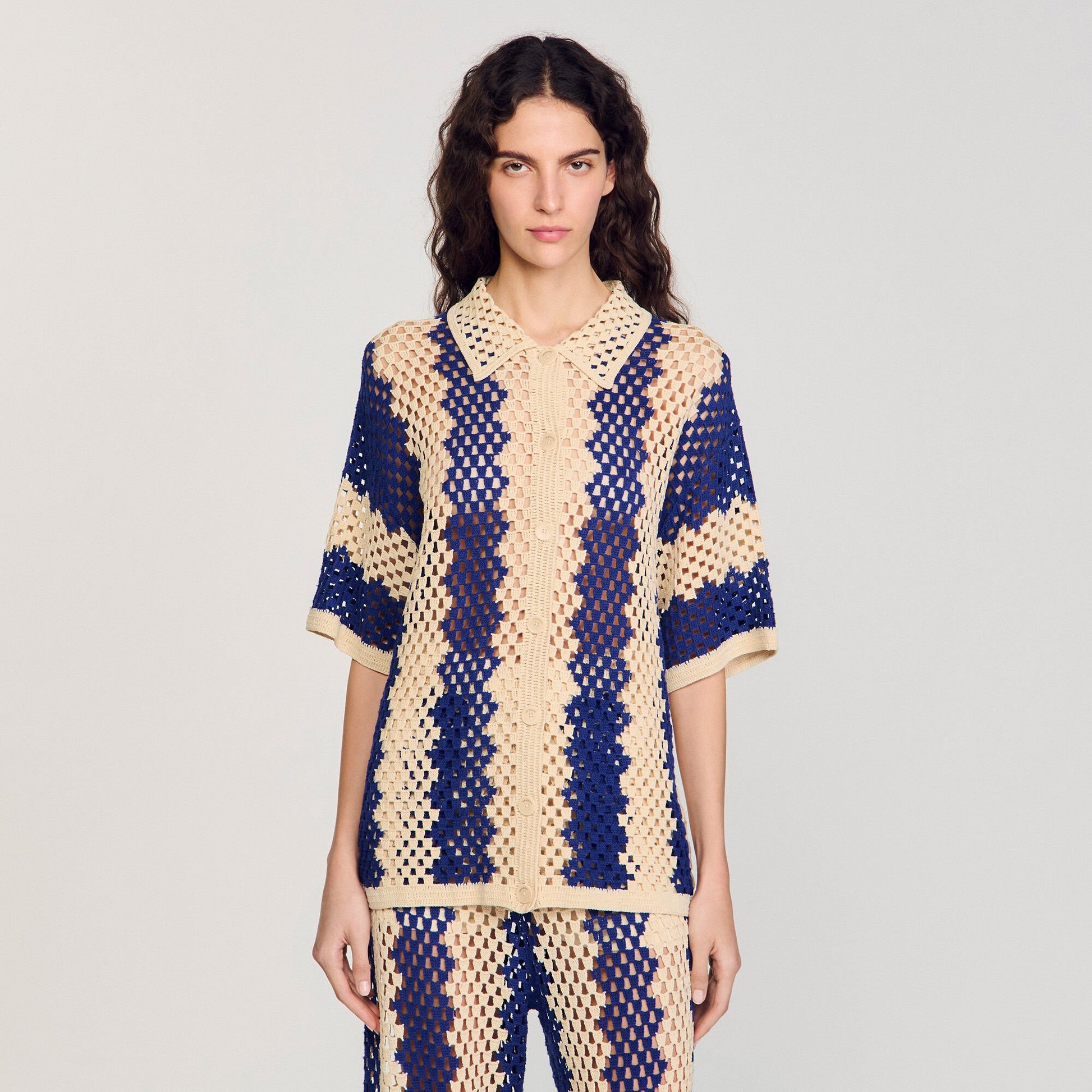Sandro Two-tone knit cardigan Blue / Ecru