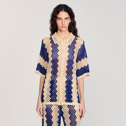 Sandro Two-tone knit cardigan Blue / Ecru